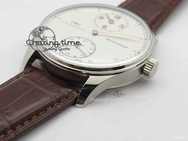 MIROTIME 0122 Sustainable Portuguese IW5444 SS White Dial RG Numbers On Brown Leather Strap A 7256